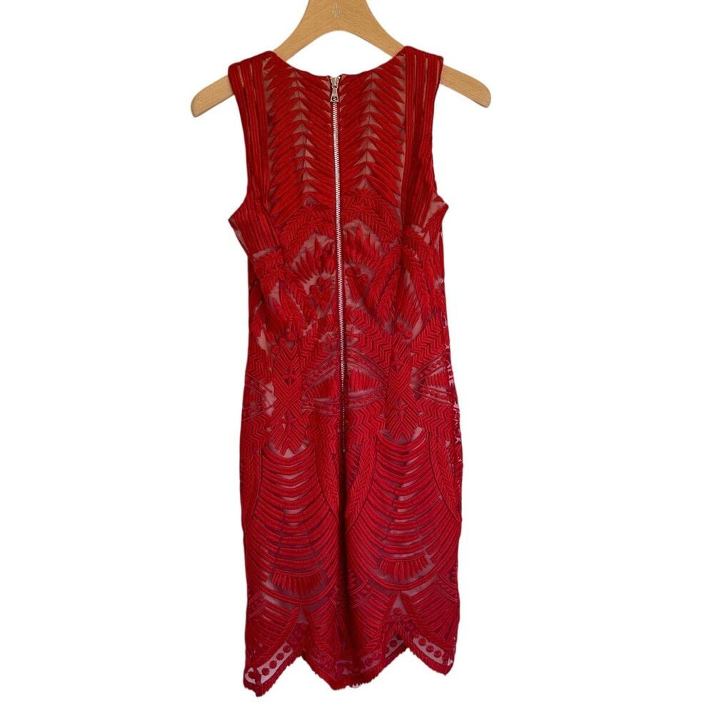 Bardot Embroidered Mesh Cocktail Dress Red XS Sheath Lace Overlay - Picture 3 of 10